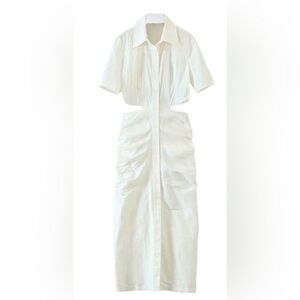 Source Unknown White Backless Button-Front Midi Dress with Cutouts